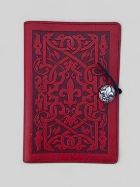 Oberon Design Medici Red Leather Refillable Journal Cover Fleur de Lis